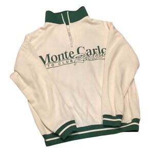 Zoe + Liv Monte Carlo Racing Quarter Zip Sweatshirt Cream Green Womens Medium